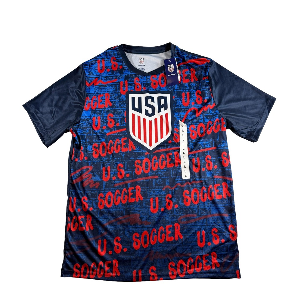 US Soccer Mens Large Blue Graffiti Graphic T-Shirt Jersey New With Tags